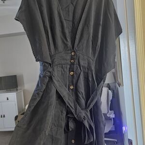 Quince Slate Button-Down Mini Dress